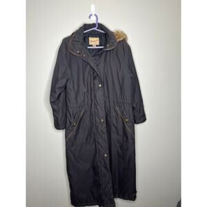 Woolrich Vintage Black Extra Long Parka Jacket w/ Detatchable Fur In Black